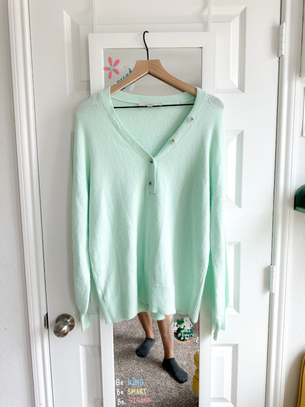 LOFT Mint Green Asymmetrical Button Sweater Pullover  Medium